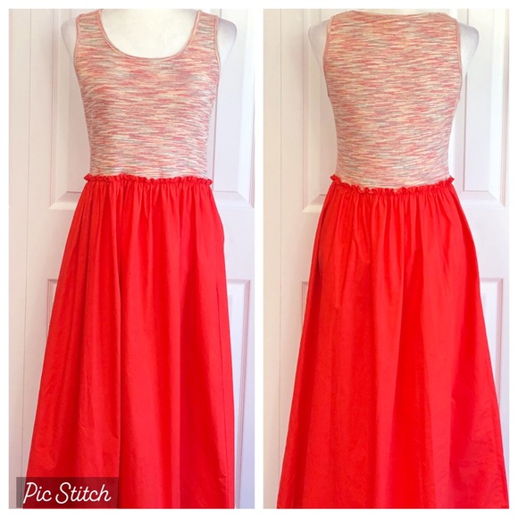 Oddi Red Orange Stripe Tank Mixed Media Fit & Flare Sundress Large - Picture 1 of 16